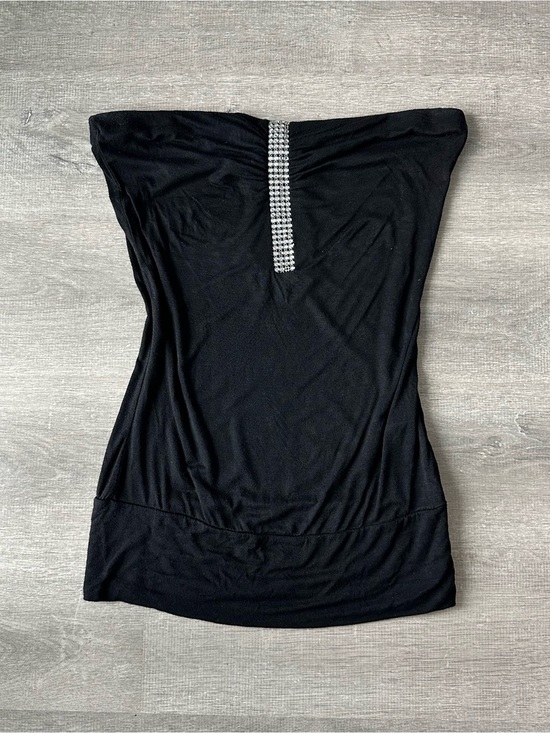 Urban Behavior Tops - Y2K Urban Behaviour Black Strapless Tube Top with Rhinestone Front Detail
